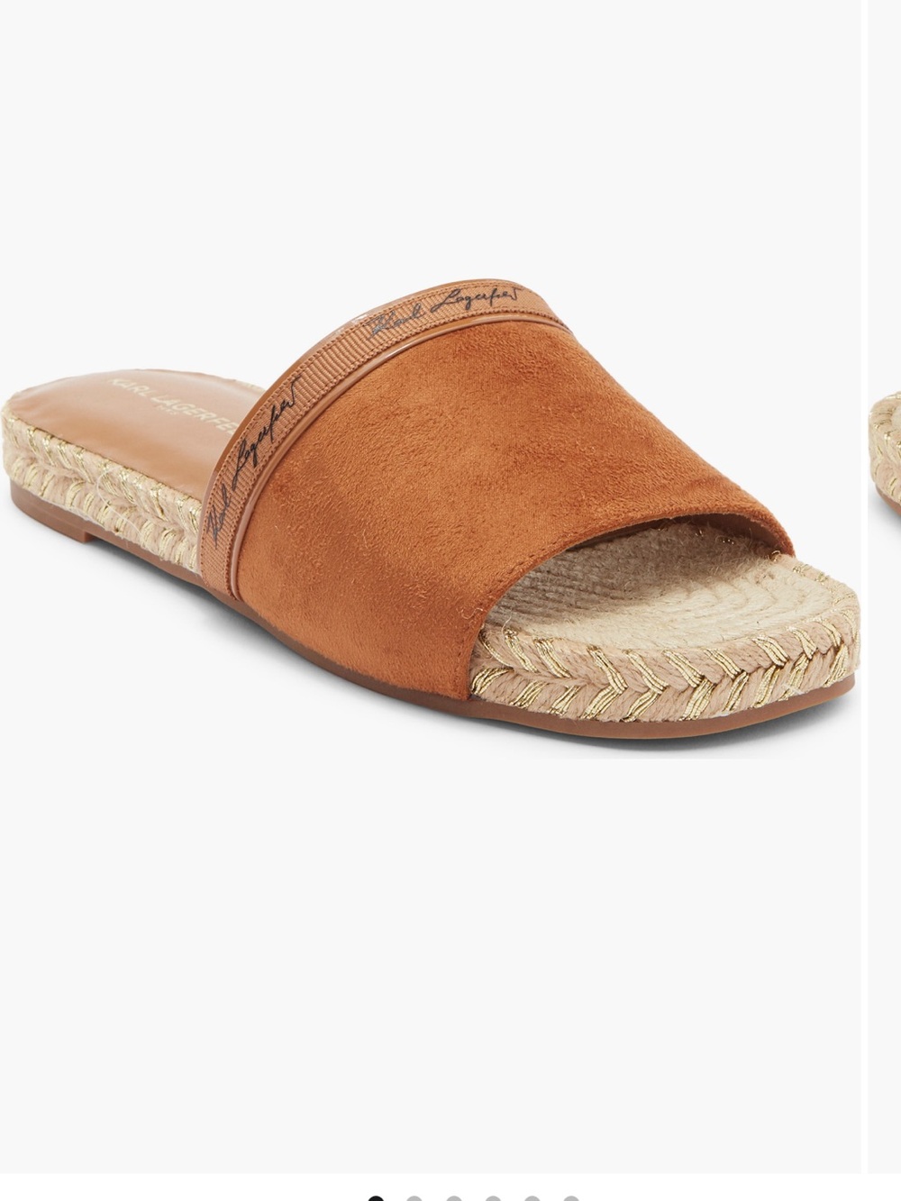 Karl Lagerfeld NWT Tarzana 2 script espadrille slide sandal tan